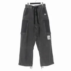 ミハラヤスヒロ MIHARA YASUHIRO 25AW COTTON SATIN CARGO TROUSERS コットンサテン カーゴパンツ ヴィンテージ加工 46 ブラック/パープル J15PT172のサムネイル