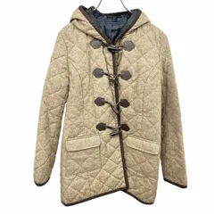 【中古】[印象AB] J.PRESS 薄手の中綿 キルティング ダッフル パーカー チェック柄裏地 ポリ×毛 9号 M ヘザーベージュ 杢ベージュ×茶×緑×紺 レディース