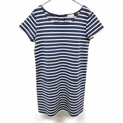 【中古】[印象AB] ROPE PICNIC カットソーワンピース 裏地無し ボーダー 半袖 ポリエステル×レーヨンなど 38 ネイビー×オフホワイト 紺 レディース