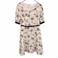 【新品】[印象N] PRIME PATTERN プライムパターン ワンピース レディース M ピンク ピンク×紺 ポリ100% 背中ファスナー Uネック シボ生地 ジョーゼット 花柄 半袖 裏地付きのサムネイル