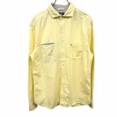 古着 ビームスハート BEAMS HEART シャツ 一部ストライプ 長袖 短い襟 セミワイドカラー 両胸ポケット 綿100% M イエロー 黄 メンズ