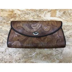 古着 ※ブランド不明 インポート雑貨 ミニクラッチバッグ リゾート系 アジアンテイスト リーフ柄 ボタニカル ミニバッグ 鞄 かばん カバン ブラウン 茶色