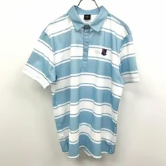 古着 kissmark Golf キスマーク ゴルフ L メンズ ポロシャツ カットソー ボーダー ロゴ刺繍 ポケット無し 半袖 ポリ100% ブルー×ホワイト 青