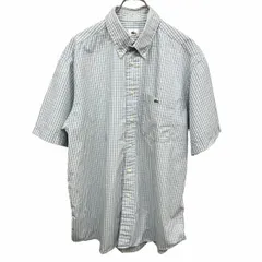 【中古】[印象A] LACOSTE ラコステ シャツ メンズ 4 ネイビー 紺×緑×白系 綿100% コットン ボタンダウン チェック 半袖 胸ポケットにワニの刺繍のサムネイル