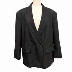 【新品/訳アリ】ザラ ZARA テーラードジャケット ダブル 総裏地 無地 厚手の肩パッド 大きいサイズ ポリなど LL XL ブラック 黒 レディース