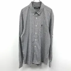 【中古】[印象A] PLAYBOY プレイボーイ クレープシャツ メンズ 3L XXL 黒×青×白 ポリ×綿 胸ポケット付き ロングテール 袖ロールアップ シアサッカー チェック ウサギの刺繍 ボタンダウン 長袖のサムネイル