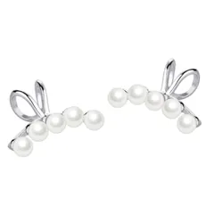 ALOHAMONI (アロハモニ) イヤーカフ 5連パール 両耳 2個セット パール ゴールド イヤカフ 軟骨 フープ イヤークリップ 重ね付け 片耳 耳掛け イヤリング レディース 韓国 オルチャン (シルバー) 0