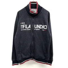 古着 フィラ FILA カットソー ジップジャケット ブルゾン 裏起毛 ラグラン 長袖 ポリ×綿 L ヘザーネイビー×ホワイト×レッド 杢紺 メンズ 男性