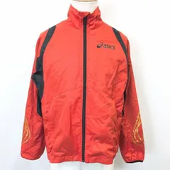 【中古】[印象AB] アシックス ASICS スポーツジャケット メッシュ裏地 ハニカム柄 ロゴプリント ラグラン 長袖 ポリエステル100% S オレンジ系 メンズ 男性
