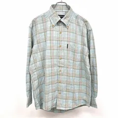 【中古】[印象AB] シンプルライフ SIMPLE LIFE シャツ チェック ボタンダウン 長袖 胸ポケット 綿100% M ブルー系×オリーブ×ピンク×ホワイト 青系 メンズ