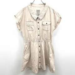 【中古】[印象B] 179/WG イチナナキュウ/ダブルジー シャツワンピース レディース 38 ライトグレージュ 綿100% 両胸ポケット ボタン留め 猫目ボタン フレアスカート ひざ丈 スカートの両サイドにポケット付き バックプリント 裏地無し 半袖のサムネイル