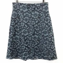 古着 ZARA WOMAN ザラウーマン M レディース 女性 花柄レース スカート フレア 裏地付き ひざ丈 レーヨン×綿×ナイロン ネイビー 紺