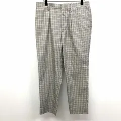 【中古】[印象AB] INHERIT インヘリット パンツ メンズ L ブラック×オフホワイト 黒 ポリ×レーヨン ジップフライ 若干薄手 1タック グレンチェック テーパード ロングのサムネイル