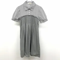 【中古】[印象AB] OLIVE des OLIVE ストライプシャツトップ ウエストシャーリング ワンピース 綿100% ヘザーグレー×ネイビー×ホワイト レディース