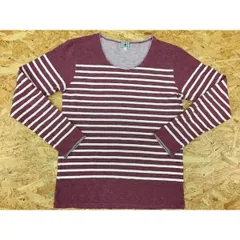 【中古】[印象B] TK TAKEO KIKUCHI ティーケー タケオキクチ メンズ M (2) ワインレッド×オフホワイト カットソー Uネック マリンボーダー 長袖のサムネイル