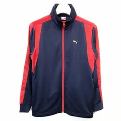 【中古】[印象AB] プーマ PUMA 薄手 トラックジャケット 長袖 ハイネック フルジップ バックプリント ポリエステル100% 150 ネイビー×レッド キッズ 子ども