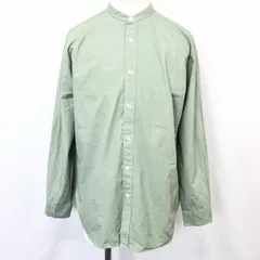 【中古】[印象B] ADAM ET ROPE' アダムエロペ 長袖バンドカラーシャツ メンズ M グリーン系 緑 綿100% コットン シャリ感のある生地 無地 ポケット無しのサムネイル