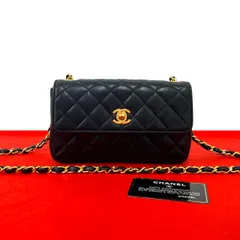 極 美品 カード シール有 1番台 CHANEL シャネル マトラッセ ココマーク ラムスキン レザー チェーン ショルダーバッグ ネイビー 38177