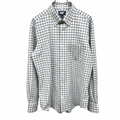 【中古】[印象A] LANDS END ランズエンド シャツ メンズ M ネイビー 紺×茶系×緑×白 ポリエステル×ポリウレタン チェック ボタンダウン 長袖 胸ポケットのサムネイル
