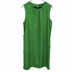 古着 ザラベーシック ワンピース ノースリーブ ひざ丈 ネックギャザー 無地 裏地付き 背中ファスナー レーヨン100% M グリーン 緑 レディース