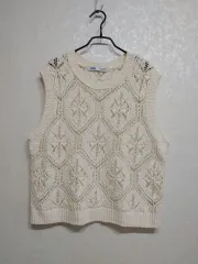 ZARA アイボリー クロシェ ニット ベスト