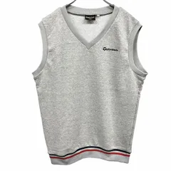 古着 テーラーメイド TAYLOR MADE ゴルフ スウェット ベスト Vネック ロゴ刺繍 プルオーバー 綿×ポリ M ヘザーグレー 杢グレー×紺×赤 メンズ