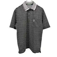 【中古】[印象AB] PARIS SPORT パリス スポーツ ポロシャツ メンズ M ブラック 黒×白 ポリ×綿 ゴルフ ボーダー 襟に英字ロゴ 胸ポケット 半袖 裾スリットのサムネイル