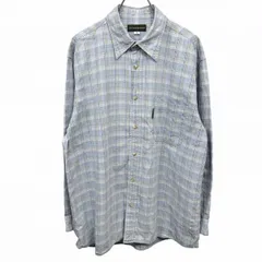 古着 ザ・スコッチハウス THE SCOTCH HOUSE シャツ 若干クレープ感のある生地 チェック 長袖 綿100% M ブルー 青×オレンジ×黄緑×白 メンズ