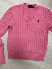 ポロ Vネック ケーブル編み レディースニット ピンク