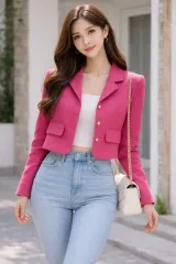 MIMI ピンク クロップド ジャケット ハート ボタン