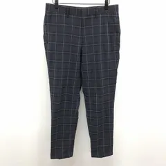 【中古】[印象AB] EDIFICE エディフィス パンツ メンズ M ネイビー ポリ×綿 メッシュポケット ウエストにメッシュ裏地付き 薄手 クレープ シアサッカー ダブル テーパード チェック ジップフライ ロングのサムネイル