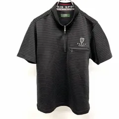 【中古】[印象AB] PARIS SPORT パリススポーツ ゴルフシャツ レディース M ブラック×グレー グレー系 ポリ100% モックネック 胸にジップポケット ハーフジップ ボーダー ロゴ刺繍 半袖のサムネイル