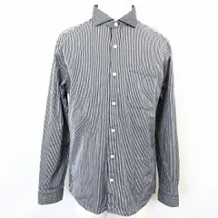 【中古】[印象AB] ikka イッカ シャツ メンズ L ネイビー 紺 綿100% ストライプ 内側がカラフル ワイドカラー 長袖 ロングスリーブ 胸ポケット付きのサムネイル
