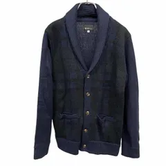 【中古】[印象AB] THE SHOP TK MIXPICE ザ・ショップ ティーケー ミクスパイス カーディガン / ニット レディース M ネイビー 紺×緑×茶 アクリル×毛 チェック ショールカラー 長袖 ボタン留めのサムネイル