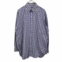 【中古】[印象AB] SHIPS シップス ボタンダウンシャツ メンズ M ネイビー 紺×白 綿100% コットン100% チェック 長袖 胸ポケットのサムネイル