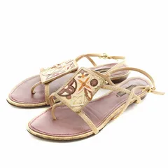 ルイヴィトン LOUIS VUITTON モノグラム フラットサンダル ストラップ レザー 38 赤 レッド ベージュ BL1017