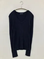 BRANDY MELVILLE ブランディーメルビル ニット/セーター 160/84A ネイビー コットン ニット 無地 ミドル丈 長袖 Vネック