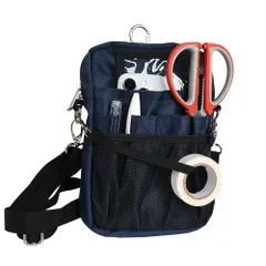 [CARRY ALL BEFORE ONE] 多機能 ウエストポーチ ナースポーチ ウエストバッグ ダブルジッパー 3way ショルダー マチ付き 文具 工具バッグ 作業用 業務用 看護 介護 事務 ベルト付き 撥水 防傷 12ポケ [マチ5cm版 ネイビー]