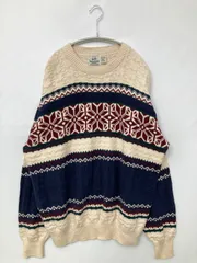 417 by VAN HEUSEN ニット/セーター XL アイボリー コットン ニット その他総柄 ミドル丈 長袖 クルーネック(丸首)