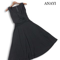 ANAYI アナイ】 フロントドレープワンピース ブラック 36 ひざ丈 上品