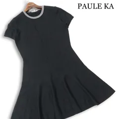 PAULE KA ポールカ 春夏★ ひざ丈 フレア ニット ワンピース Sz.M レディース 黒のサムネイル