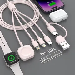 【新品】 【2025新登場】充電ケーブル 4in1 充電コード 急速充電 USB Type-C/lightning*2/Watch 1本4役 ４台同時充電 Apple Watch 充電ケーブル iPhone/Apple Watch Series 1/2/3 0