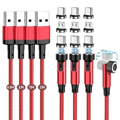 【新品】 マグネット-充電ケーブル 7ピン 3A急速充電+データ通信 For Phone Type-C-充電ケーブル 3in1 充電コード 【9個端子+ 4本セット】 540度回転 0.5M+1M+1M+2M 磁石 Ligting USB-B ケ ーブル  1