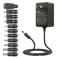 【新品】 12V 1A 電源アダプター PSE認証 AC100-240V DC5V 1000mA 12W 1.5mケーブル 11種DCコネクタ（5.5*2.1mm他）防犯カメラ LEDテープ 無線ルーター タブレット対応 軽量小型充電器 1