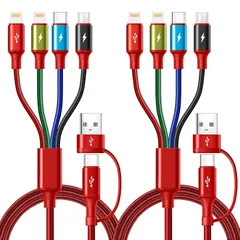 【新品】 6イン1 充電ケーブル 2本セット 1.8M マルチUSBケーブル 4.0A 3in1 ナイロン編 データ転送 USB A/Cアダプター変換 Lightning*2/USB-C/Micro usb 充電コード iphone 17 16 15 14 1