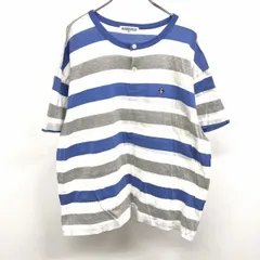 【中古】[印象B] Munsingwear マンシングウェア Tシャツ メンズ LL XL 杢カラー 青×グレー×白 綿100% ゴルフ ボーダー ヘンリーネック ペンギン刺繍 半袖のサムネイル