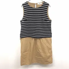 【中古】[印象AB] Harriss ハリス ノースリーブワンピース レディース 36 茶系×紺×白 スカートは薄手で裏地が無くやや透け感あり スカートにはポケット付き トップは鹿の子で裏地付き ボーダー ペチスカートのサムネイル