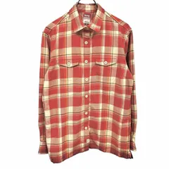 【中古】[印象A] Berg mizuno ベルグ ミズノ ネルシャツ レディース M レッド 赤×オレンジ×黄×ベージュ ポリ×毛×ブレスサーモ ボックスカット 裾の両サイドにスリット 両胸フラップポケット 微起毛 チェック 長袖のサムネイル