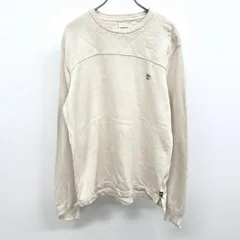 【中古】[印象B] Timberland ティンバーランド ニット / セーター メンズ L オフホワイト ホワイトベージュ系 綿100% ワンポイントロゴ刺繍 ロングテール 肩にステッチのダイヤパターン 丸首 長袖のサムネイル
