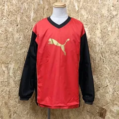 【中古】[印象AB] PUMA プーマ メンズ L レッド×ブラック 赤×黒 中綿入りスポーツシャツ Vネック ロゴプリント ボックスカット 長袖 ロングスリーブのサムネイル